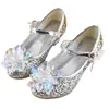 Sapatos de cristal da Cinderela para crianças, novos sapatos de salto alto para meninas, primavera e outono 2023, sapatos de dança para vestido, sapatos de princesa