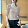 Camisa de gola redonda com meia manga, camiseta feminina de outono com modal interno, camiseta preta de meia manga com ajuste fino em seda gelada