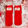 Meias de Natal de Inverno para Mulheres, Meias de Cano Médio Corte Reto com Desenhos de Natal, Meias de Algodão, Estilo Japonês, Meias Vermelhas Atacado, Versátil e na Moda