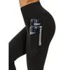 Calças de corrida com emenda de bolso transfronteiriças, cintura alta, aperta a barriga, levanta o bumbum, roupas de ioga, fitness, esportes, leggings justas nude
