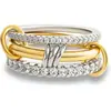 Moda Europea y Americana Anillos Apilables Bicolor Full Diamante Circonita Diseño Retorcido Set de Lujo Ligero Anillos Venta Caliente Transfronteriza Fabricante Mayorista