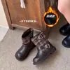 Botas de Piel para Niñas 2026 Otoño/Invierno Nuevas Estilo Británico para Niños Versión Coreana Botines Botas Martin Botas Cortas Cálidas Forradas de Felpa para Niñas