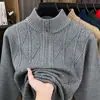 Suéter Masculino de Malha Grossa 2026 Outono/Inverno Gola Meia-Alta Zíper Tricô Quente Camisa Base Masculina