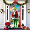 2026 Nueva Cortina de Puerta Navideña Bandera Decoración de Fondo del Monstruo Verde Grinch Navideño para Exteriores Tela Colgante Cubierta de Puerta