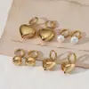 Pendientes de Acero Inoxidable con Colgante Redondo de Perla Corazón de Amor Simple Venta al por Mayor Comercio Exterior Transfronterizo Pendientes de Galvanoplastia al Vacío Más Vendidos para Mujeres