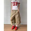 Calça Cropped Plissada de Bolso Múltiplo Estilo Retrô Americano para Homens e Mulheres, Calça Cargo Ampla Casual Solta de Verão, Shorts Jeans Tendência