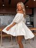 Vestido Informal de Lino Caqui Verano 2025 Diseño para Mujer con Cordones Cuello en V Manga Corta Falda Línea A Ropa Europea y Americana