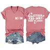 Glitter e sujeira mãe Amazon Wish site independente moda casual feminina camiseta gola V manga curta
