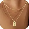 Collar de Amazon de 26 Letras en Capas con Colgantes Cuadrados, Elegante Collar con Colgante de Acero Inoxidable Dorado, Joyería de Moda para Mujeres