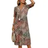 Ropa de mujer de comercio exterior europea y americana 2026, nuevo vestido casual de verano cómodo, holgado, estampado, de manga corta con cuello en V