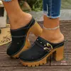 Sandalias de Moda Europeas y Americanas Transfronterizas Tallas Grandes con Tacón Alto para Mujer, Suela Gruesa de Tacón Grueso, Punta Cerrada, Correa de Hebilla, Sandalias Romanas de Exterior