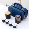 Taza de Expreso de Cerámica Negra Una Olla Tres Tazas Bandeja de Té con Latas de Té Set de Té Portátil para Viaje al Aire Libre traje Ceremonia de Acompañamiento de Negocios
