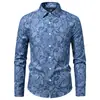 Camisa Estilo Europeo para Hombre Estampado de Flor de Anacardo Cuello Solapa Corte Ajustado Estampado Paisley Manga Larga Productos en Stock de Comercio Exterior