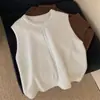 Colete de tricô com costura central em cabos, minimalista de alta qualidade para mulheres, outono e inverno, gola redonda, versátil para sobreposição, suéter de lã