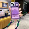Capa de Celular Monstro Roxa com Porta-Cartão e Cordão, Adequada para Apple 17, Estilo Casal Fofo, Design Japonês e Coreano