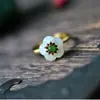 Anel Feminino Antigo de Ouro Incrustado com Flor Nova da Cidade Proibida de Hotan Anel de Articulação Joias Ao Vivo Atacado para Família