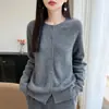 Cardigan de Punto con Cuello Redondo Completo de Lana Sin Costuras Estilo Coreano Nuevo Otoño/Invierno Chaqueta Suéter Versátil para Mujer Abrigo Engrosado