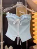 Camisola de Encaje con Lazo para Mujer, Corte Ajustado, Estilo Top Corto de Tubo, No Necesita Usar Sujetador