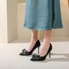 Zapatos de moda para mujer, tacones de aguja puntiagudos, verano 2023, nuevos tacones altos de estilo coreano con lazo y diamantes de imitación.