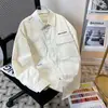 Camisa de Trabalho Primavera e Outono Masculina Novo Cardigã Roupa Exterior Estilo Hong Kong Tamanho Grande Solta Bonita Manga Longa Camisa Jaqueta 100% Algodão