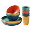 Conjunto de 16 Peças, Conjunto de 32 Peças Conjunto de Louças de Mesa de Plástico de Palha de Trigo para Cozinha, Tigelas, Pratos e Copos Inquebráveis, Adequado para Residências de Apartamento