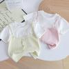 Camiseta de verano para niña de Corea del Sur, linda y ajustada, con 25 nuevas costuras, camiseta de manga corta con lazo elegante de dos piezas.