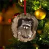 Natal Novo Tipo de Furo Guaxinim Decorações de Natal Enfeites para Árvore de Natal Impressão Plana 2D Acrílico Pequeno Pingente