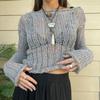 Blusa Tejida con Protección Solar Verano Europea y Americana para Mujer AliExpress Cuello Redondo Manga Larga Calada Elegante Corta Casual Top para Mujer
