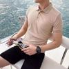 Camiseta polo masculina de manga curta, respirável, de malha listrada, com lapela, de cor sólida, confortável, para o verão de 2025