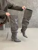 2026 Nuevas Botas de Tacón Alto Apilado de Pantorrilla Ancha con Pliegues Estilo Europeo y Americano Botas Altas Hasta la Rodilla con Punta