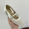 Zapatos Mary Jane de Tacón Grueso Trenzados Franceses Estilo Nuevo Verano 2025 con Agujeros y Huecos Estilo Retro para Mujer