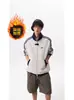 Chaqueta de Béisbol a Rayas Bloque de Color para Hombres y Mujeres, Estilo Universitario Americano de Otoño, Sudadera Limpia con Cremallera y Cuello Alto