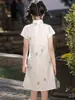 Qipao Floral Verde para Meninas Qipao Infantil 2026 Novo Estilo de Verão Qipao de Estilo Étnico para Menininhas