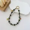 Cadena para teléfono móvil de cristal llavero de coche colgante de muñeca de ágata verde imitación talismán de seguridad retro