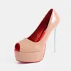 Venta al por mayor de fabricante, nuevos tacones de aguja color nude, moda estilo británico, plataforma impermeable, zapatos planos peep-toe, listos para la pasarela, zapatos para mujer que realzan la altura