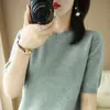 Otoño Invierno 2026 Nuevo Suéter Casual de Punto para Mujer Cuello Redondo Manga Corta Delgado Holgado Manga Media Versátil Al por Mayor