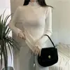 Al por mayor Hongo Negro Borde Medio Cuello Alto Tejido Capa Base Top Mujer Otoño Invierno Ajustado Manga Larga Ropa Interior Suéter Versátil Elástico Superior