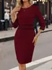 Otoño 2025 Aliexpress Venta Caliente Transfronteriza Moda Estilo Europeo y Americano Vestido Largo de Manga Larga con Patchwork de Color Sólido y Contraste para Mujer