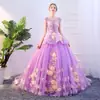 Nuevo Vestido de Alta Gama Rosa-Morado Estilo Hada con Cola Larga, Elegante y Esponjoso, Adecuado para Canto en Solitario y Exámenes de Desempeño