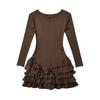 25004-25 Nuevo de principios de primavera Chica Picante Americana Vestido de Tutú con Mangas Largas y Cuello Redondo con Puntadas de Encaje Fruncido