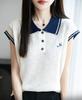 Playera de Solapa Bordada de Manga Corta para Mujer Verano 2025 Nueva Camiseta Básica Color Contrastante Estilo Extranjero Reductor de Edad Top de Punto para Mujer