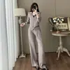 Conjunto casual de moda estilo coreano para otoño, con cuello alto, suéter de punto con doble cremallera y pantalón casual, conjunto de dos piezas