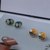 Pendientes Estilo Retro Francés Monet Impresión del Atardecer Esmalte Glaseado Goteante Pintura al Óleo Pendientes de Perla de Agua Dulce Pin de Plata 925