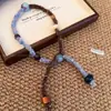 Colar de Puxar de Lã Tricotada com Contas Retro para Mulheres 2025 Novo Design Único Corrente para Suéter Acessórios Personalizados para Gola Halter