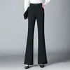 Calça Social Casual Grossa com Pelúcia Outono e Inverno Feminina Cintura Alta Petite Elástica Preta Estilo para o Trabalho Calça Longa Flare