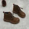 Botas Martin Plataforma Retro Feitas à Mão em Couro Genuíno Fábrica Direta Outono e Inverno Novas Bico Redondo Sola Plataforma Cadarço Botas de Cano Curto em Couro de Vaca