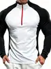 Ropa de Entrenamiento Transpirable con Media Cremallera de Comercio Exterior Transfronterizo para Hombres y Mujeres, Manga Larga, Secado Rápido, Camiseta, Primavera y Otoño, Bloques de Color Juveniles, Top de Fitness