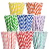 25 Peças em Estoque Atacado 6*197 Canudos de Papel Listrados Descartáveis Degradáveis Coloridos para Bebidas Chá de Leite