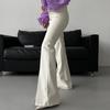 Pantalones de Cuero Blancos con Retazos, Abertura Sexy, Ajustados, Ligeramente Acampanados, Estilo Nuevo Otoño e Invierno 2026 Europeo y Americano para Mujer Agente Mayorista