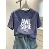 Camiseta de manga corta 100% algodón para mujer, estilo coreano, moderna y versátil, top verde aguacate, ropa de mujer verano 2026